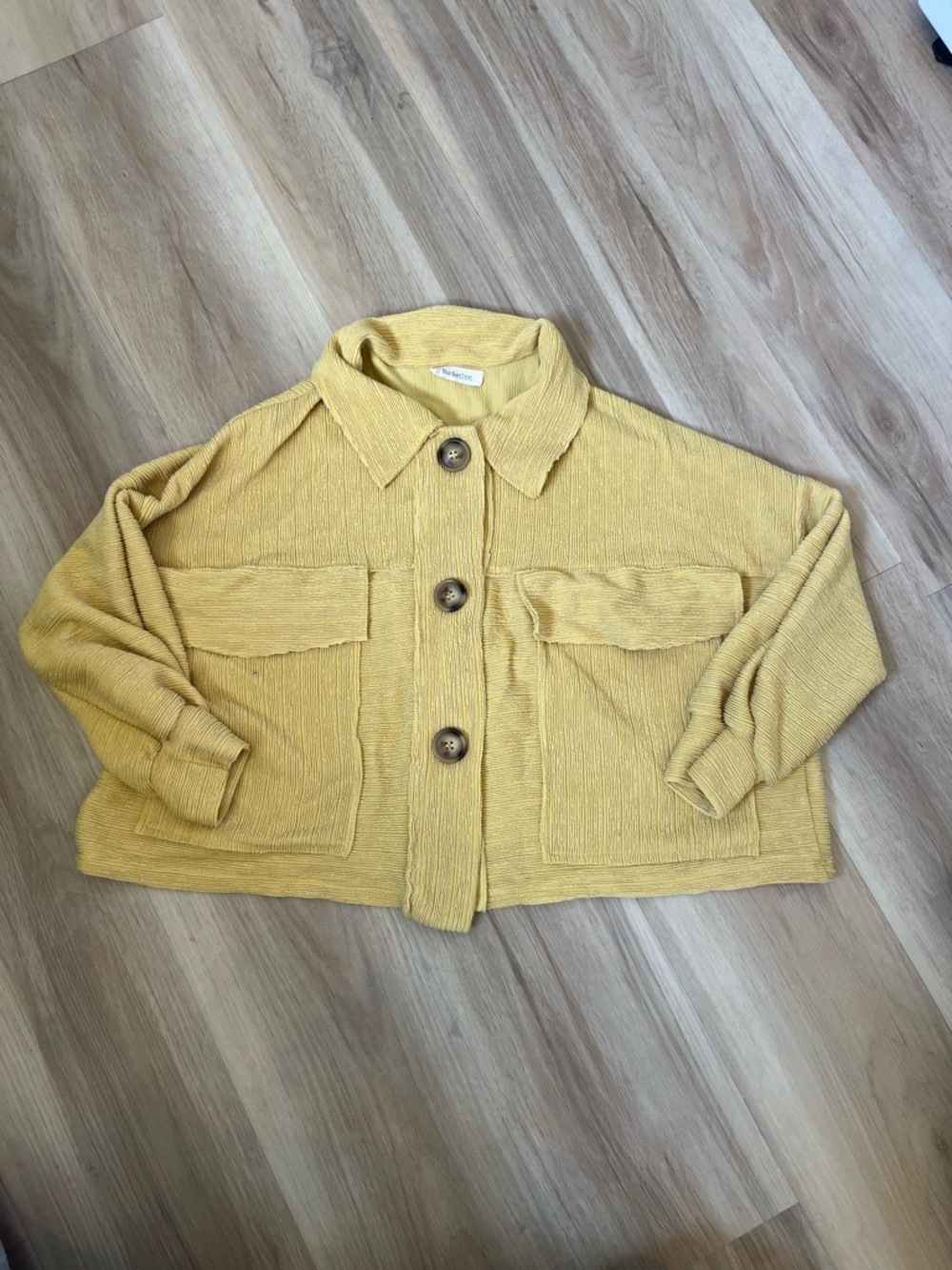 BUCKETLIST Pale Yellow Textured Ribbed Button-Up Cardigan